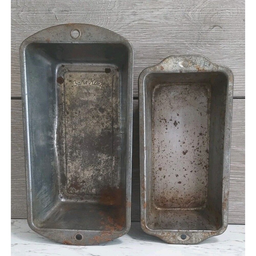 Vintage Tin Bake King Metal Bread Loaf Pans Medium Farmhouse Rustic Kitchen